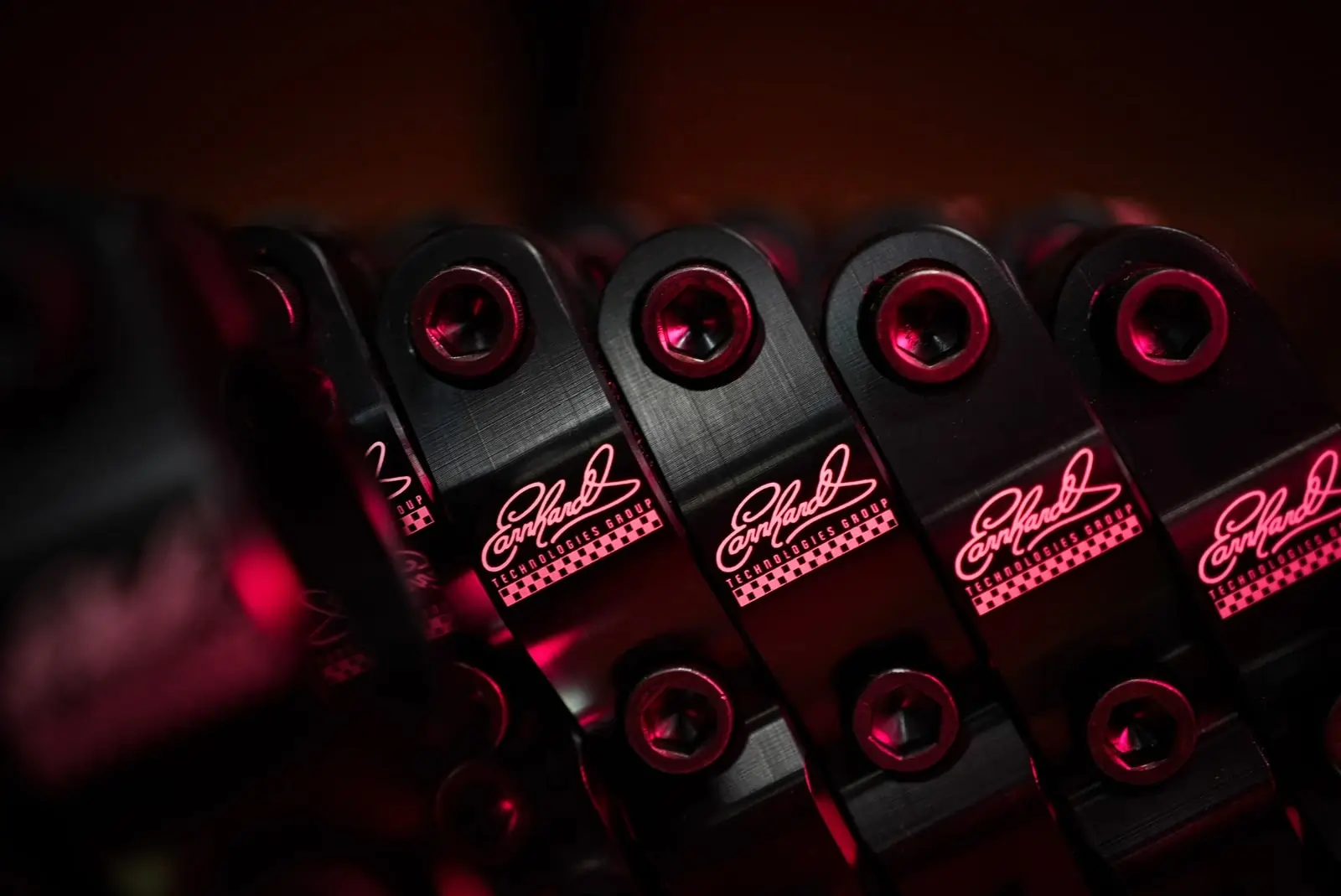 Black racing safety mounts with red anodized accents featuring ETG Earnhardt Technologies Group branding