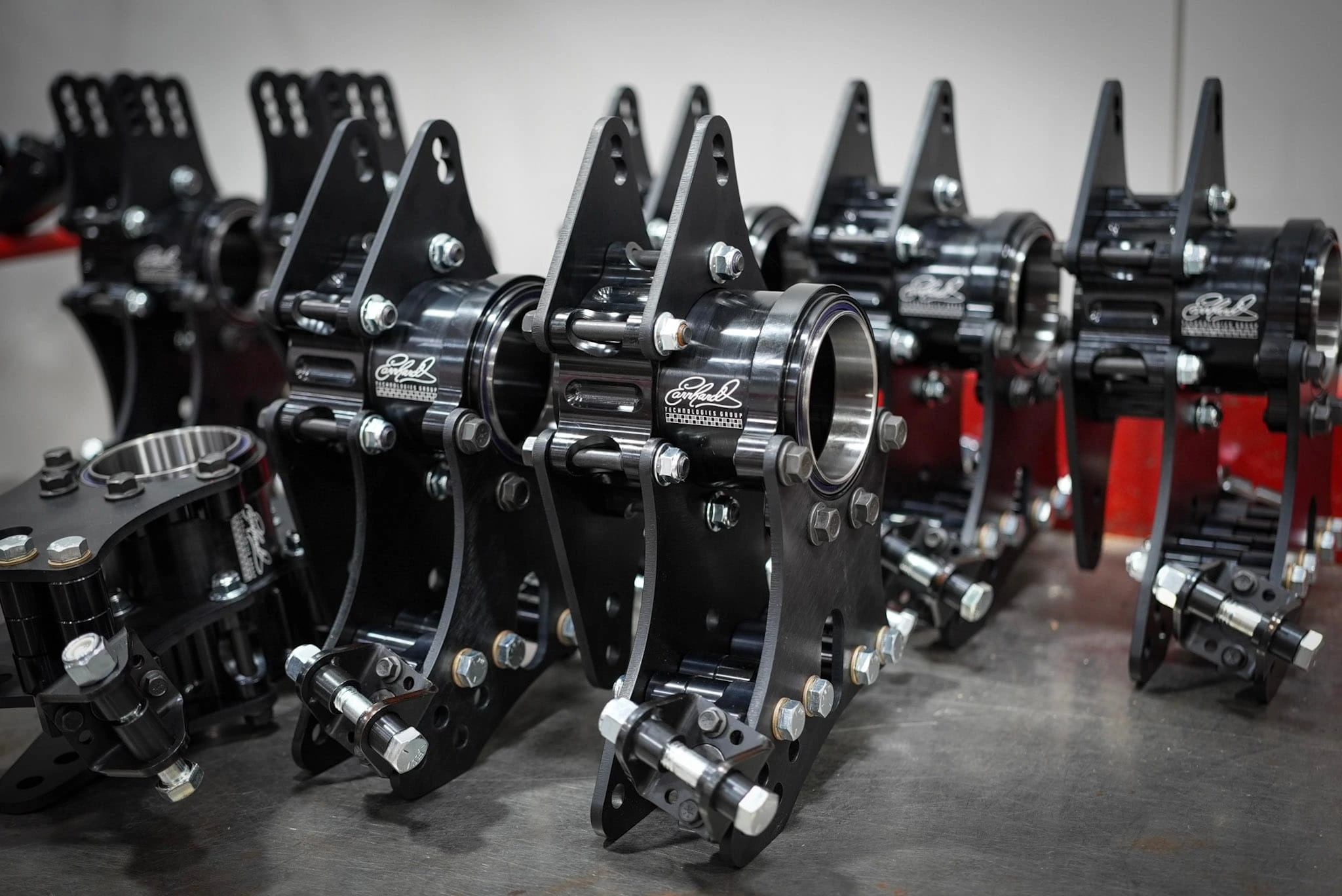 Close-up of precision CNC machined automotive engine components